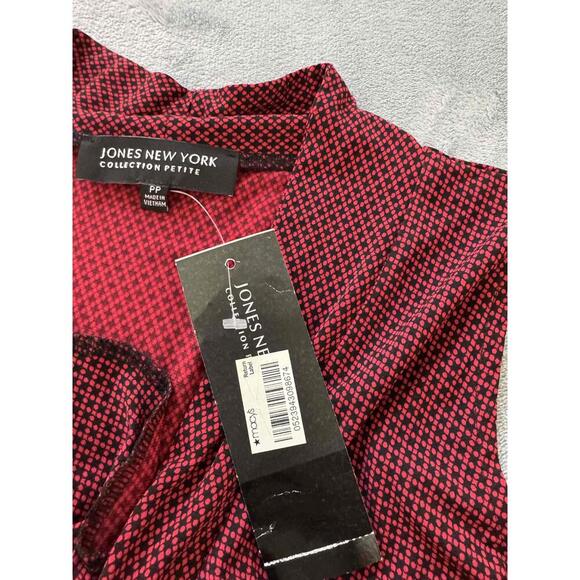 Jones New York Red Vneck Gathered Front Patterned Sleeveless Top Blouse PP - Picture 5 of 9